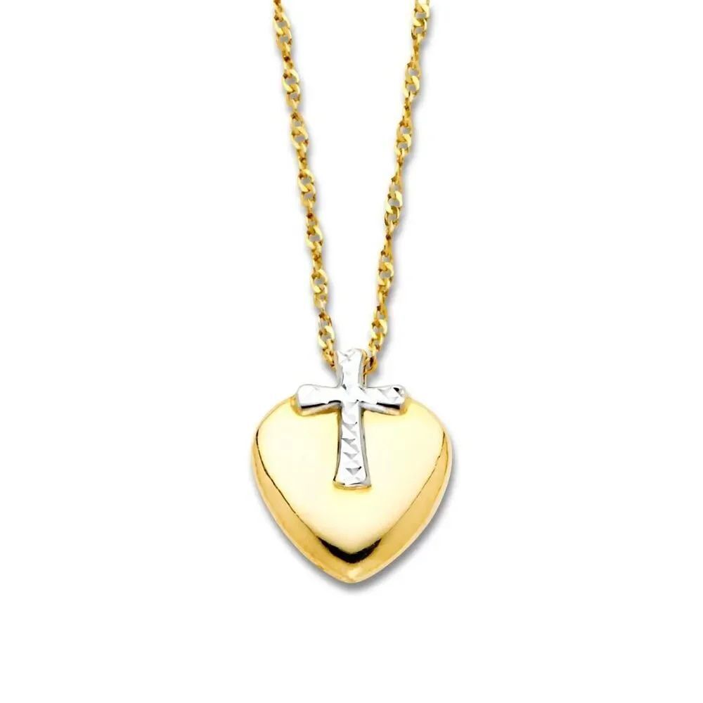 14K Two-Tone Gold Cross & Heart Necklace By Tehrani Jewelry